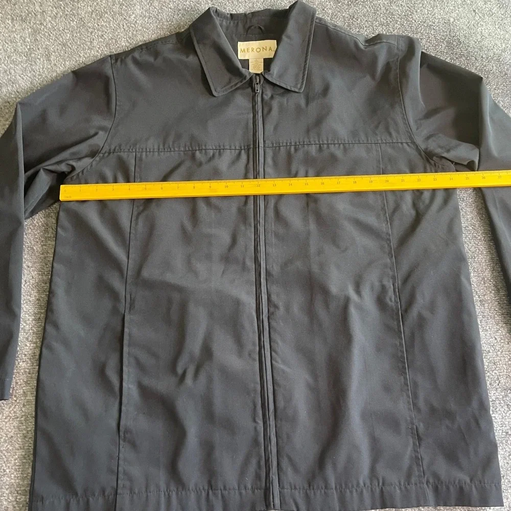 Merona Mens Large Black Full Zip Windbreaker Jacket Lightweight Harrington Coat